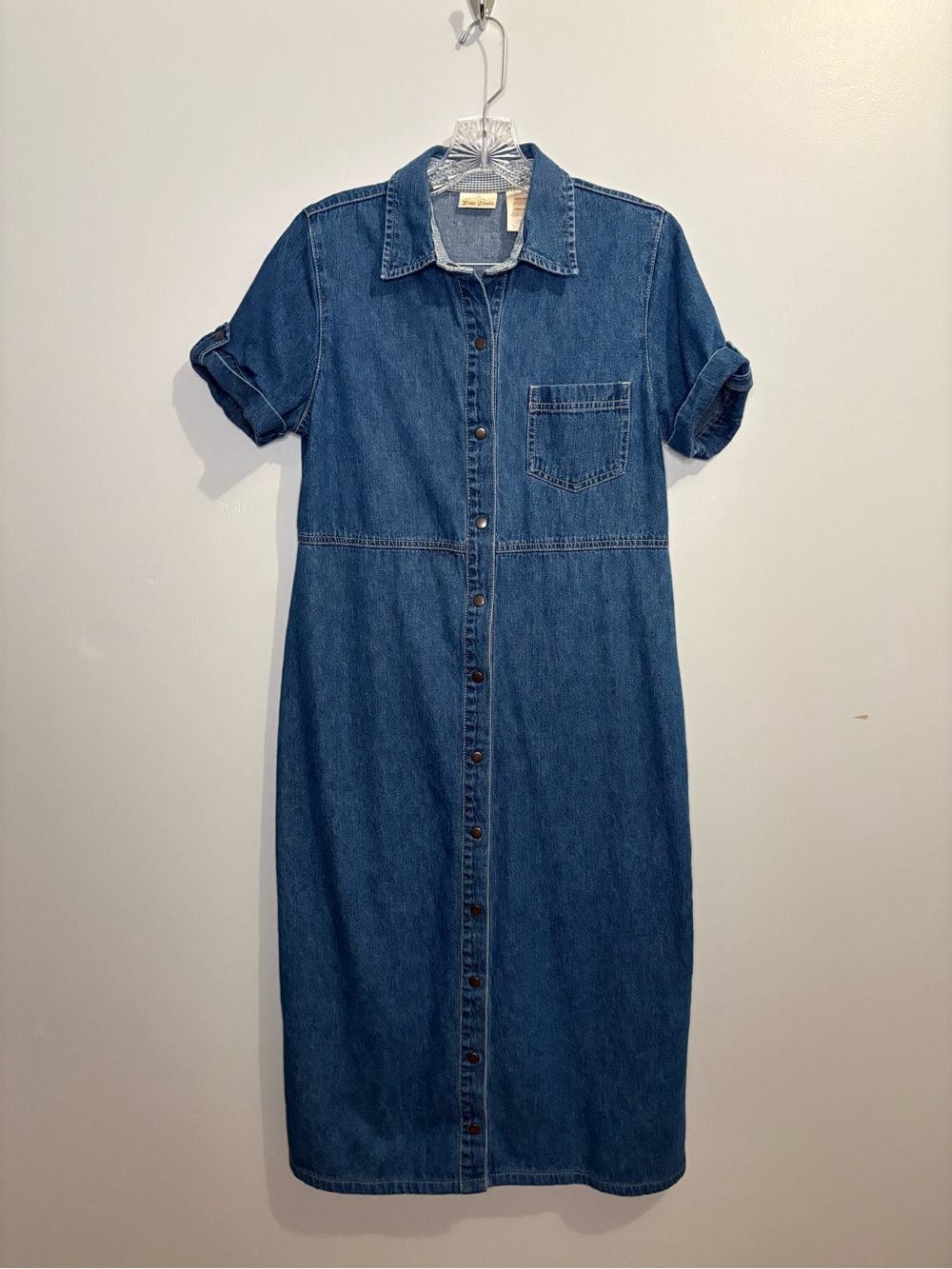 Bobbie Brooks Denim Midi Shirt Dress Blue 100% Cotton Small Snap Front Casual